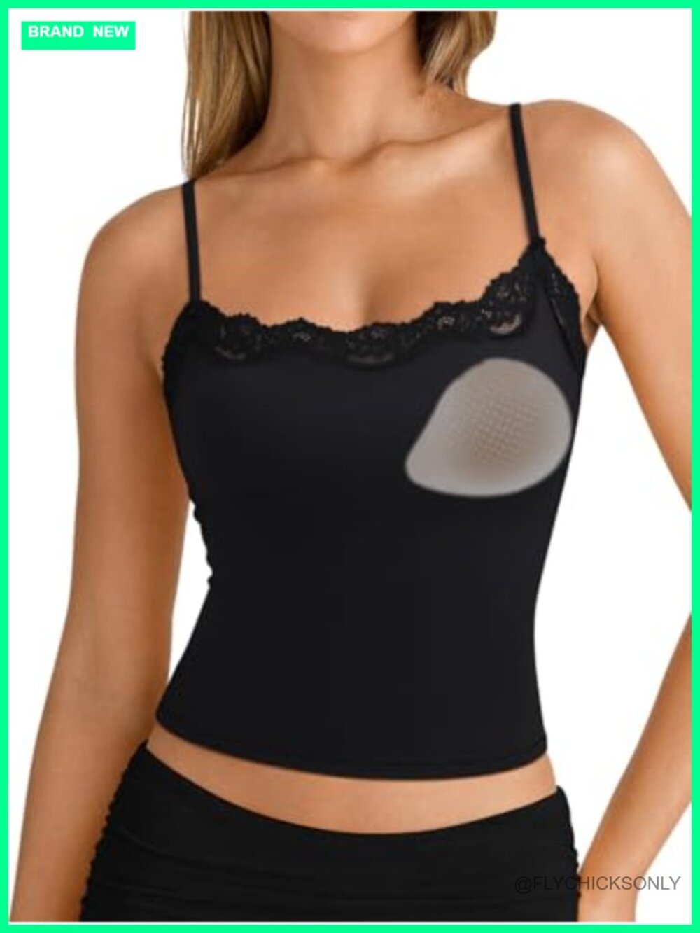 Double Lined Lace Cami Tank Top Padded Going Out Basic Shirt